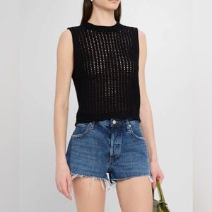Frame Black Cotton Crochet Tank Top Size XS